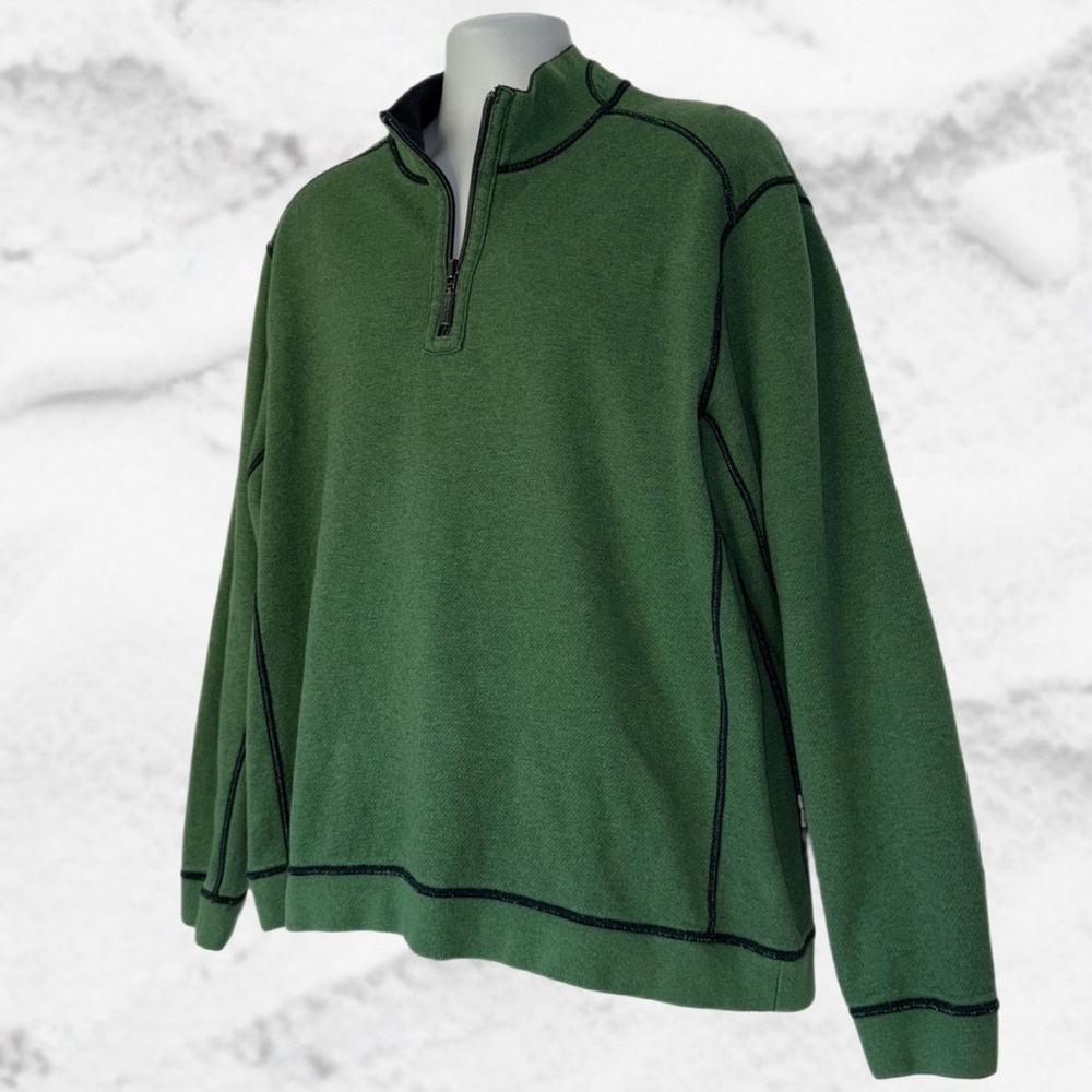 Tommy Bahama XL Green 1/4 Zip Pullover Sweatshirt Contrast Stitching - Picture 4 of 8